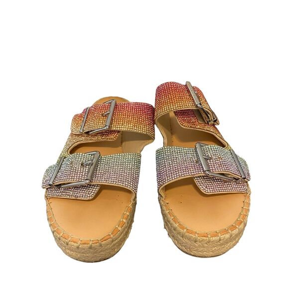 Gianni Bini Tyyla Rainbow Rhinestone Embellished Platforms Sz 8.5 Festival Boho - Picture 9 of 13